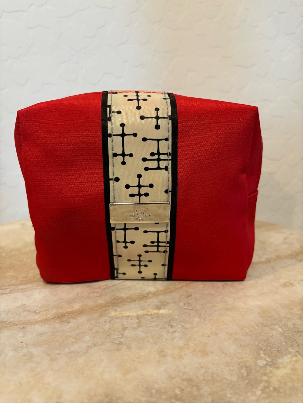 Eames Red Cosmetic Pouch with Retro Cream & Black Accent